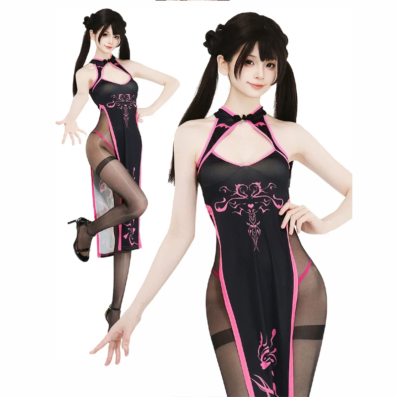 Retro Cheongsam Devil Women High Fork Dress Fairy Totem Uniform Abyssal Charm Demon Halloween Cosplay Costume