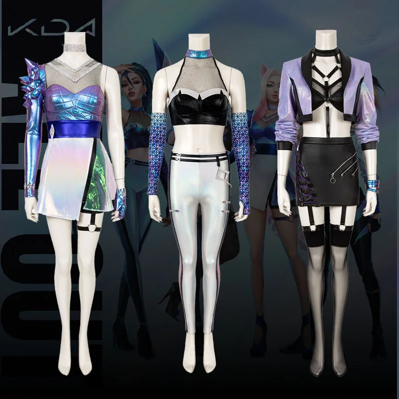 

Game LOL Ahri Costume League of Legends K/DA Cosplay The Nine-Tailed Fox All Out KDA Uniform Outfits Sexy Skirt Wig Halloween