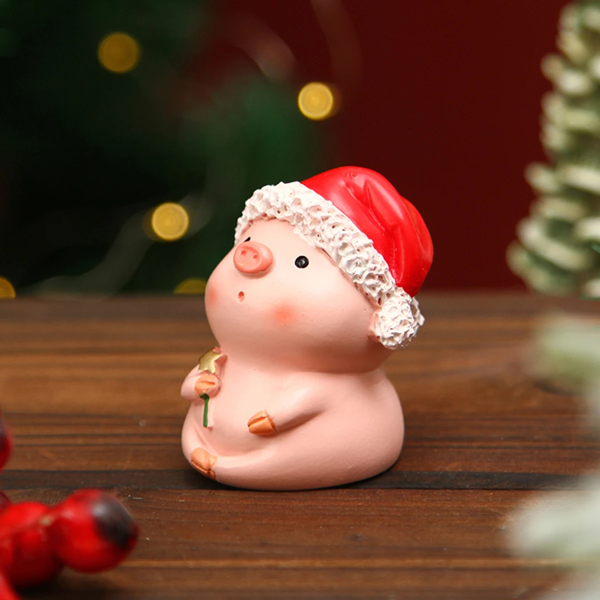 قطعة واحدة، عصا سحرية وردية لزينة عيد الميلاد على شكل خنزير صغير مع قبعة سانتا الحبيبة #2