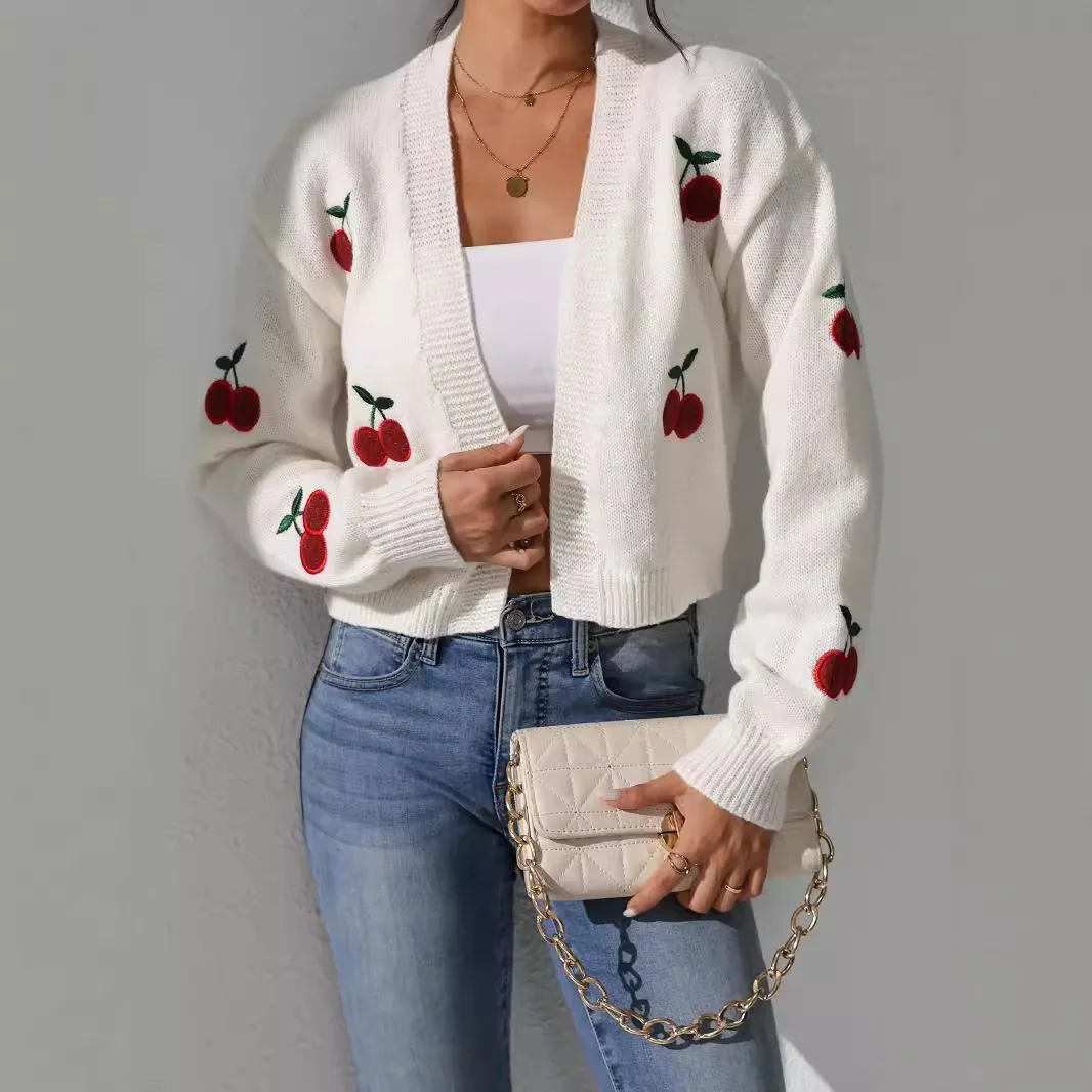 

New Fashion Sweater Women's Sweater Long Sleeve Cardigan Solid Color Embroidered Short Jacket Spring Autumn Winter
