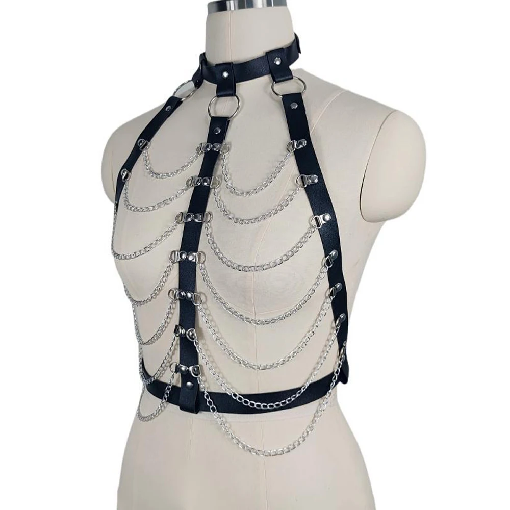 Sexy Harness for Women PU Leather Body Chain Chest Strap Belts Fashion Bondage Lingerie Sword Belt Gothic Fetish Rave Clothing