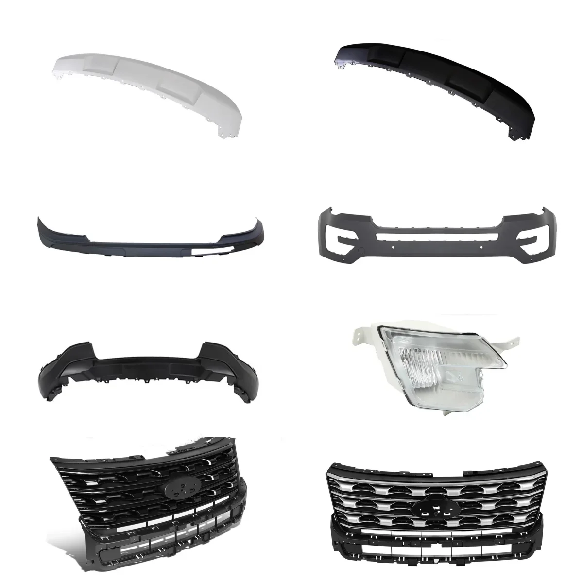 Obere und untere Grillblenden, Frontstoßstange, Frontlippe, Schutzblech, Nebelscheinwerfer, Frontschaufel für Ford Explorer 2015-2017 Autozubehör