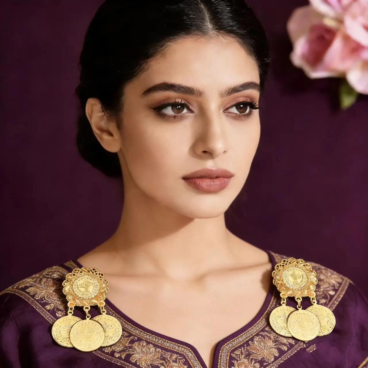 

Винтажная подвеска в виде монеты Ближневостока, женская этническая резная металлическая булавка для вечернего платья, сундук, цветочный фестиваль, подарок, верхний выбор