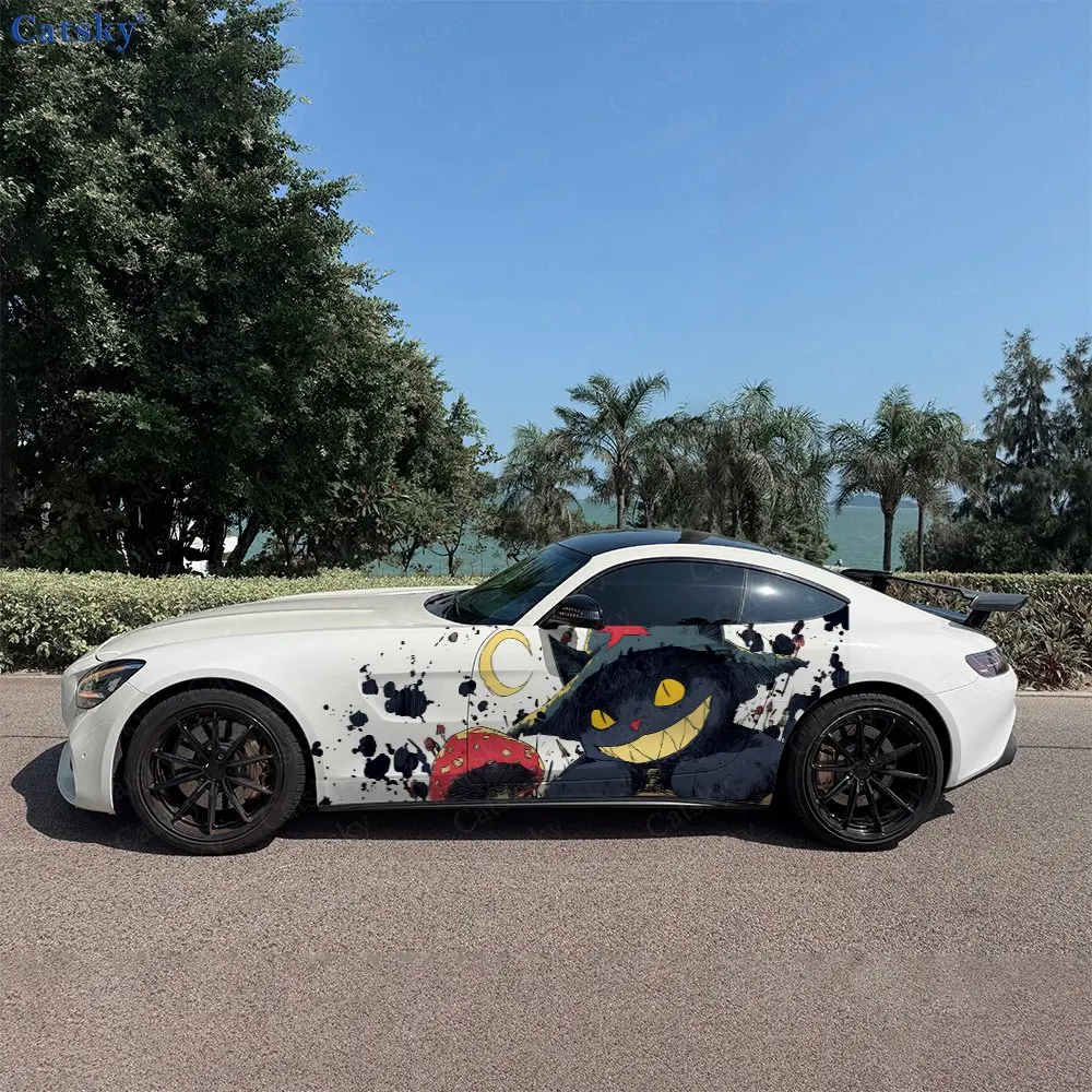 

2pcs Cat, Mushrooms And Night, Durable, Fade-resistant, Enhance Vehicle Aesthetics With Bold Artistic Design Car Vinyl Wraps