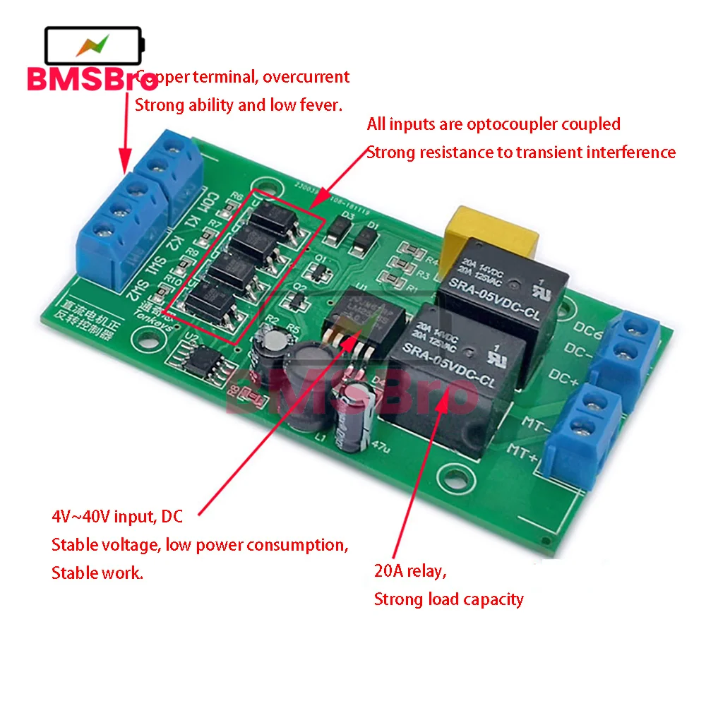 DC 6V 12V 24V DC Motor Forward and Reverse Controller 20A High Current with Limit Relay Driver Lifting Control Board