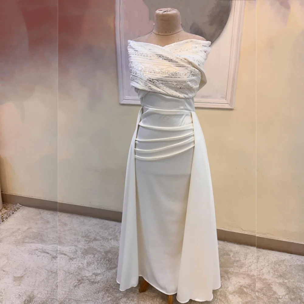 

Customized Charmeuse Sequined Criss-Cross Off-the-shoulder Bespoke Occasion Woman Elegant Party Wedding Evening Gown Glitter