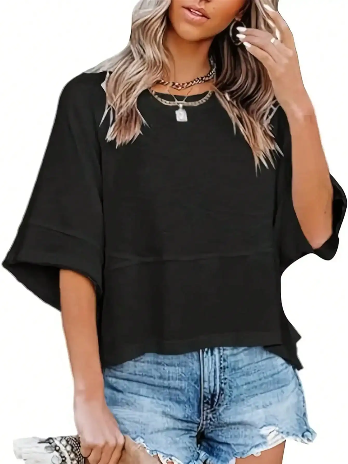 เสื้อยืดแฟชั่นผู้หญิงไซส์ใหญ่ 1XL-5XL ทรงหลวม คอกลม แขนสั้น สีพื้น สไตล์ลำลอง ดูแลง่าย