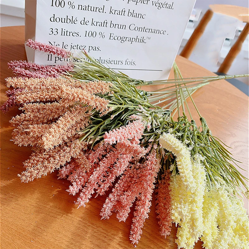 Artificial Lavender Autumn Flower White Foam Bridal Bouquet Plastic Fake Plant Grass For Christmas Home Wedding Table Decor