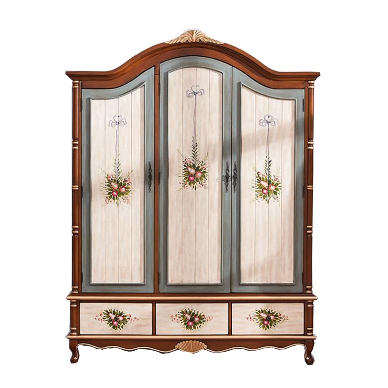 American solid wood wardrobe three doors household