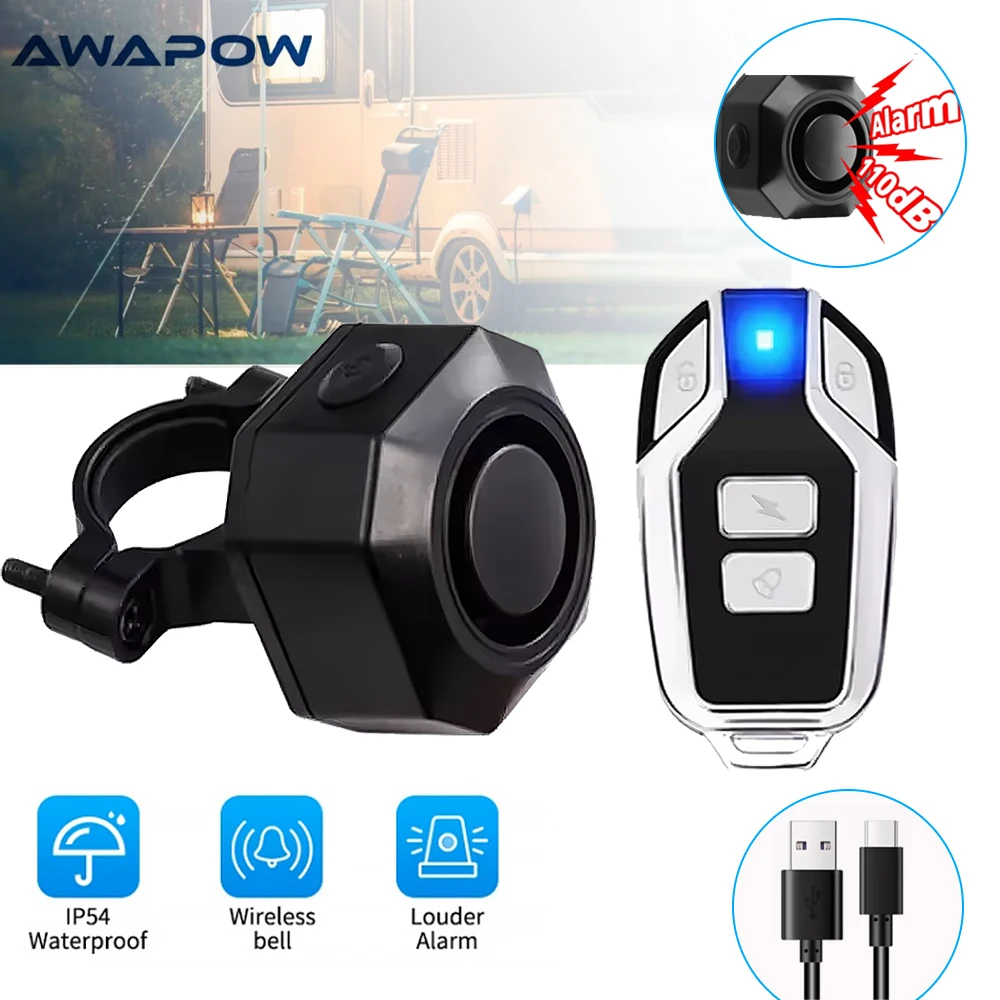 Awapow RV إنذار اهتزاز USB شحن إنذار ضد السرقة دراجة نارية السفينة كاشف الاهتزاز التحكم عن بعد مقاوم للماء #1