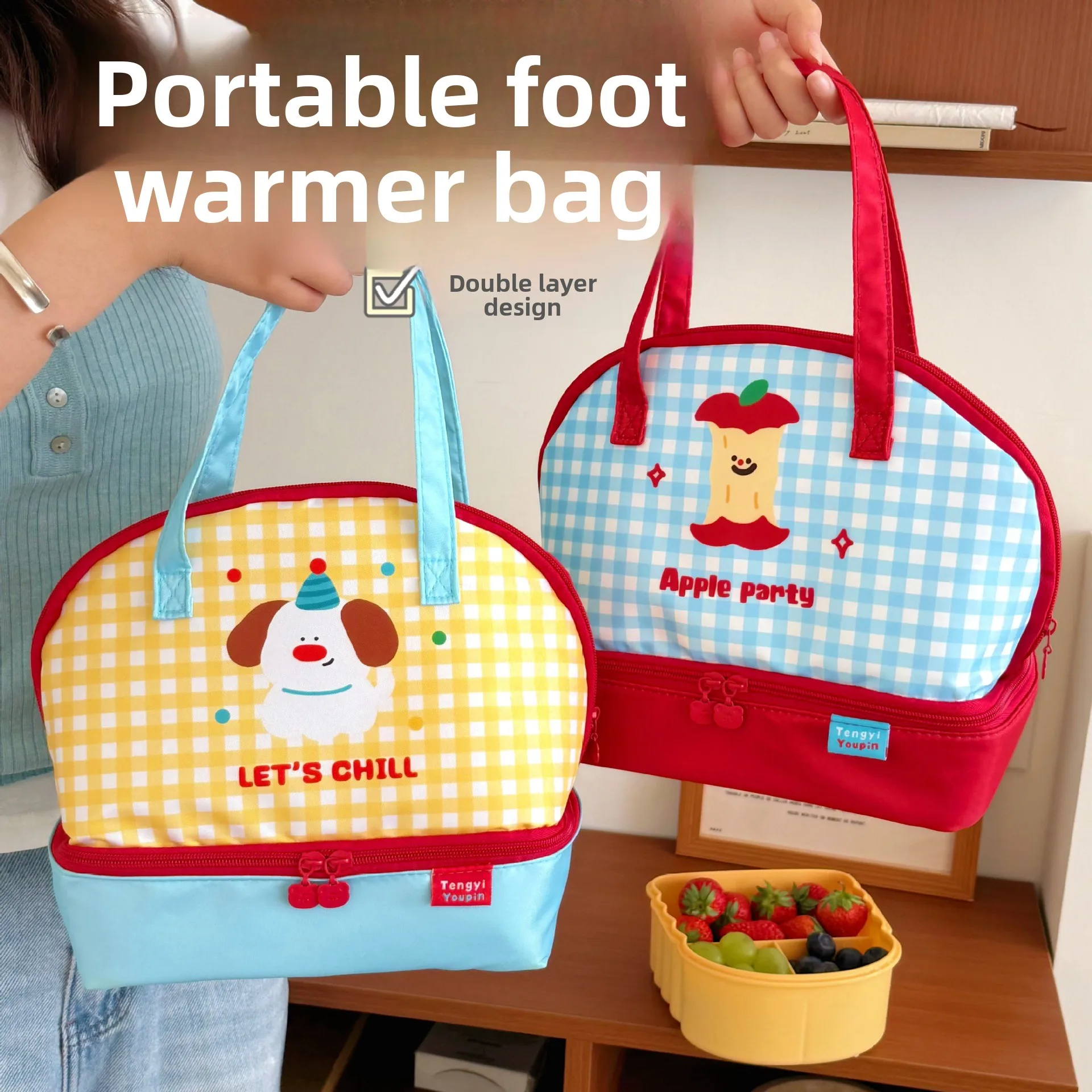 Cute Bento Bag for Office Workers Large Capacity Tote Bag Cartoon Insulated Fresh-Keeping Bag Student Outdoor Lunch Box Bag