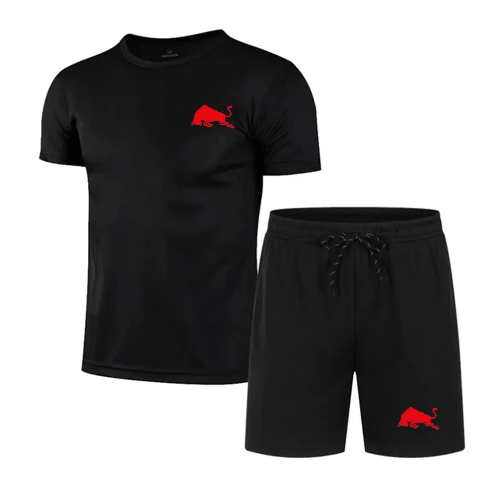 

Men's summer quick-drying suit top Men's and women's universal mesh fresh breathable short-sleeved T-shirt + shorts 2 sets