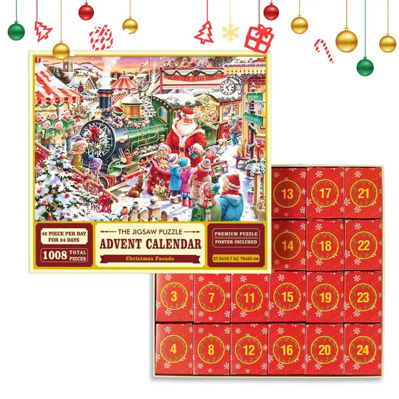 

Christmas Countdown Calendar Puzzles Vintage Holiday Christmas Puzzles 24 Boxes 1008PCS Countdown Calendar Funny Holiday Puzzle