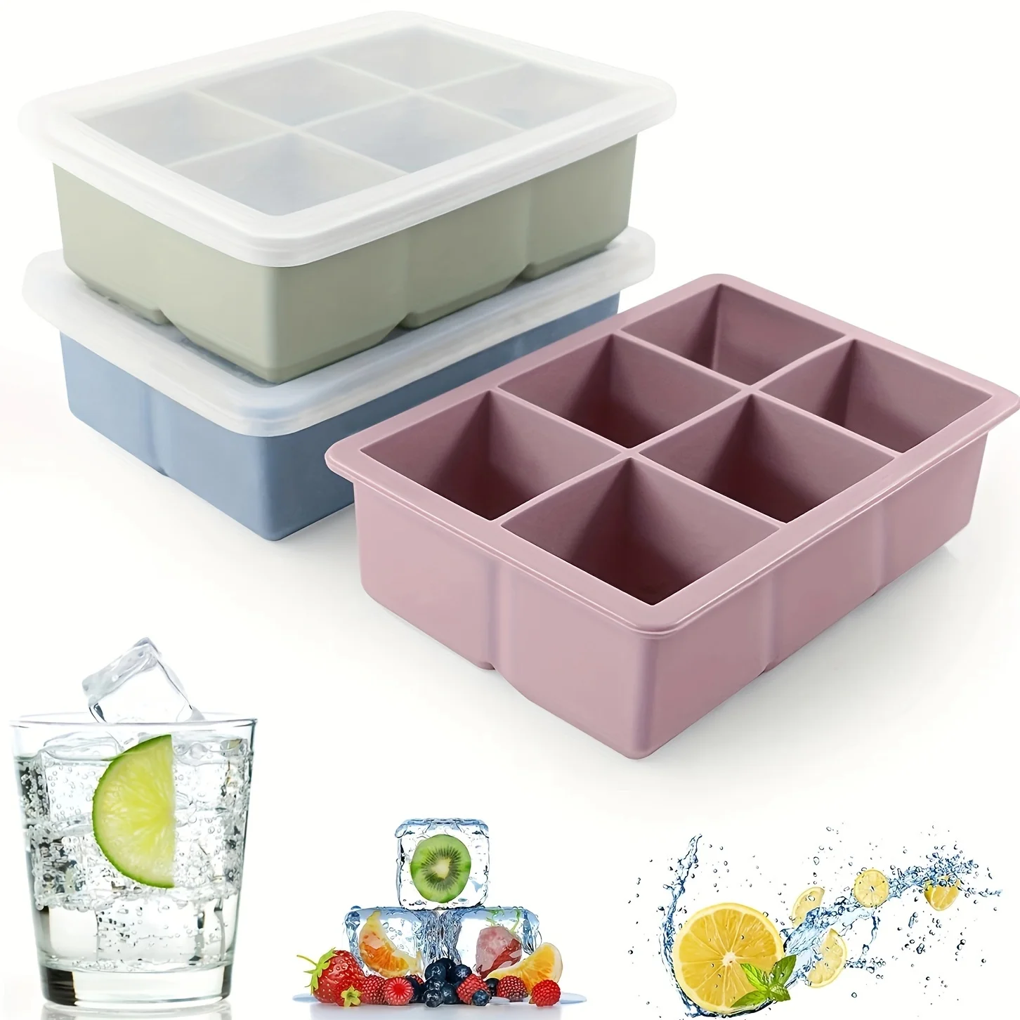 Ice Cube Tray Large Silicone Ice Cube Moulds with Removable Lids Large Square Ice Cube Moulds Easy Release Reusable BPA Fr