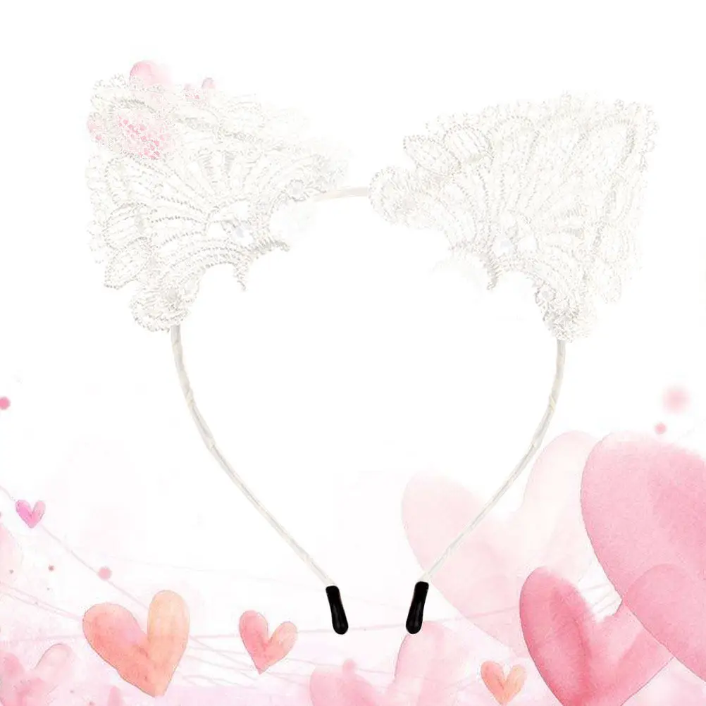 

2Pcs Cat Ear Hair Hoop Lace Headbands Costume Accessories Hair Bands for Women Girls Birthday Halloween Christmas