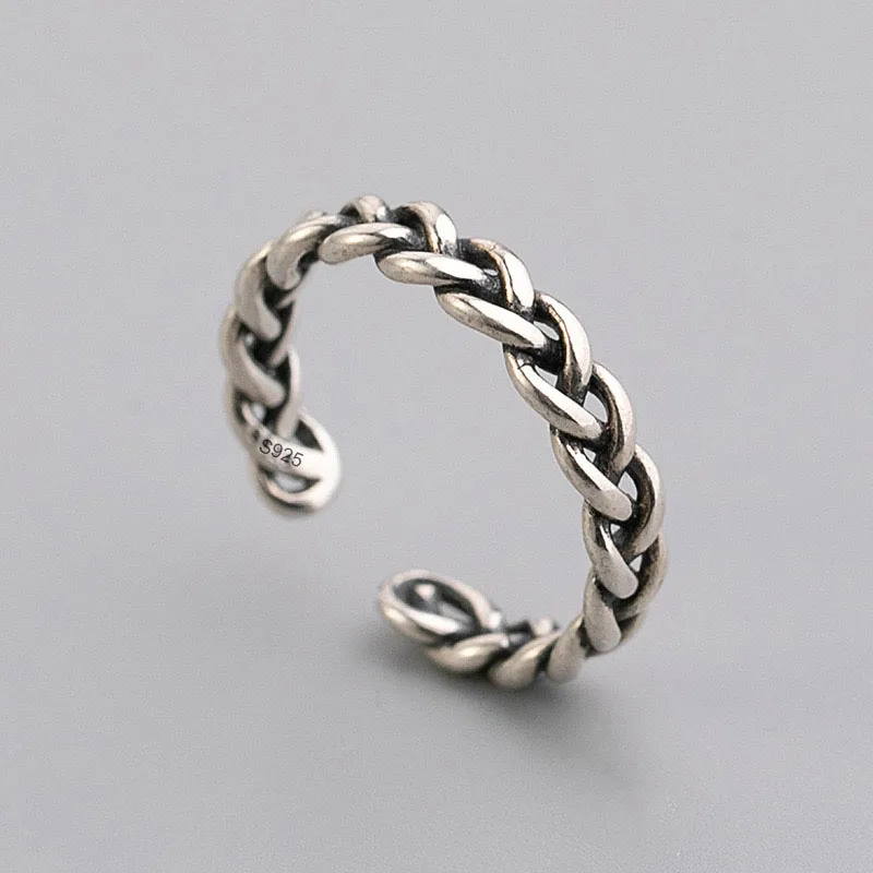 

Кольца из стерлингового серебра 925 пробы для женщин и мужчин, пара, минималистичный, простой, ручной работы, кольцо-цепочка, вечерние ювелирные изделия, подарок, предотвращение аллергии
