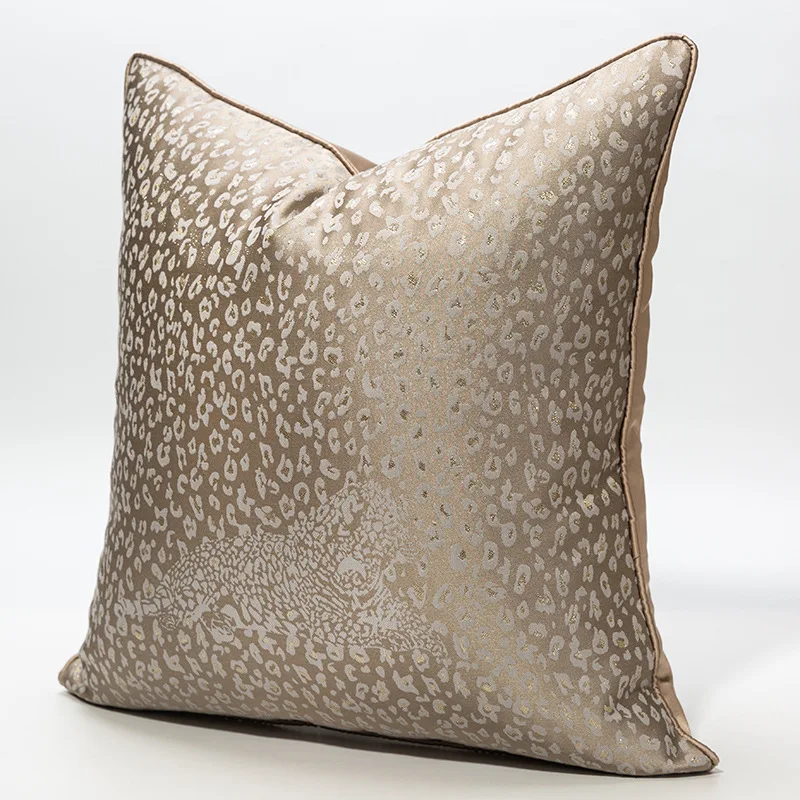 

High-end Leopard Print Yarn-dyed Cushion Case Modern High Precision Jacquard Sofa Pillow Covers Grey Brown Luxury Home Decor