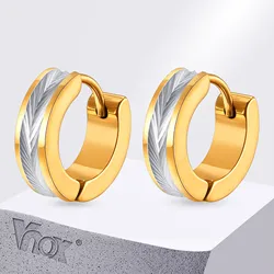 Vnox Stainless Steel Small Hoop Earrings for Men Women, Stylish Two Tones Metal Huggies Earrings, Simple Jewelry