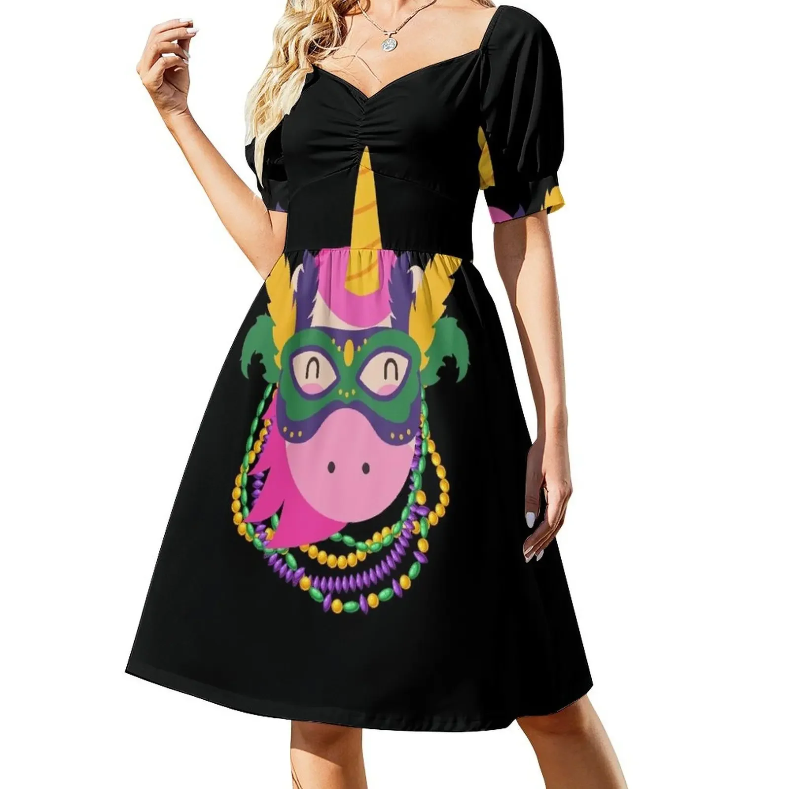 

Mardi Gras Unicorn - Funny Colorful Mardi Gras Unicorn For Unicron Lovers Sleeveless Dress woman dress Dress