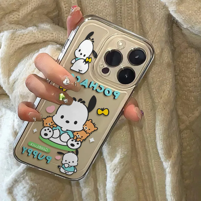 Interesting Sanrio English Cute Pacha Dog Suitable iPhone Case 16 15 14 13 12 11 Pro Max X XR XS 7 8 Plus Cartoon Phone Case Y2K