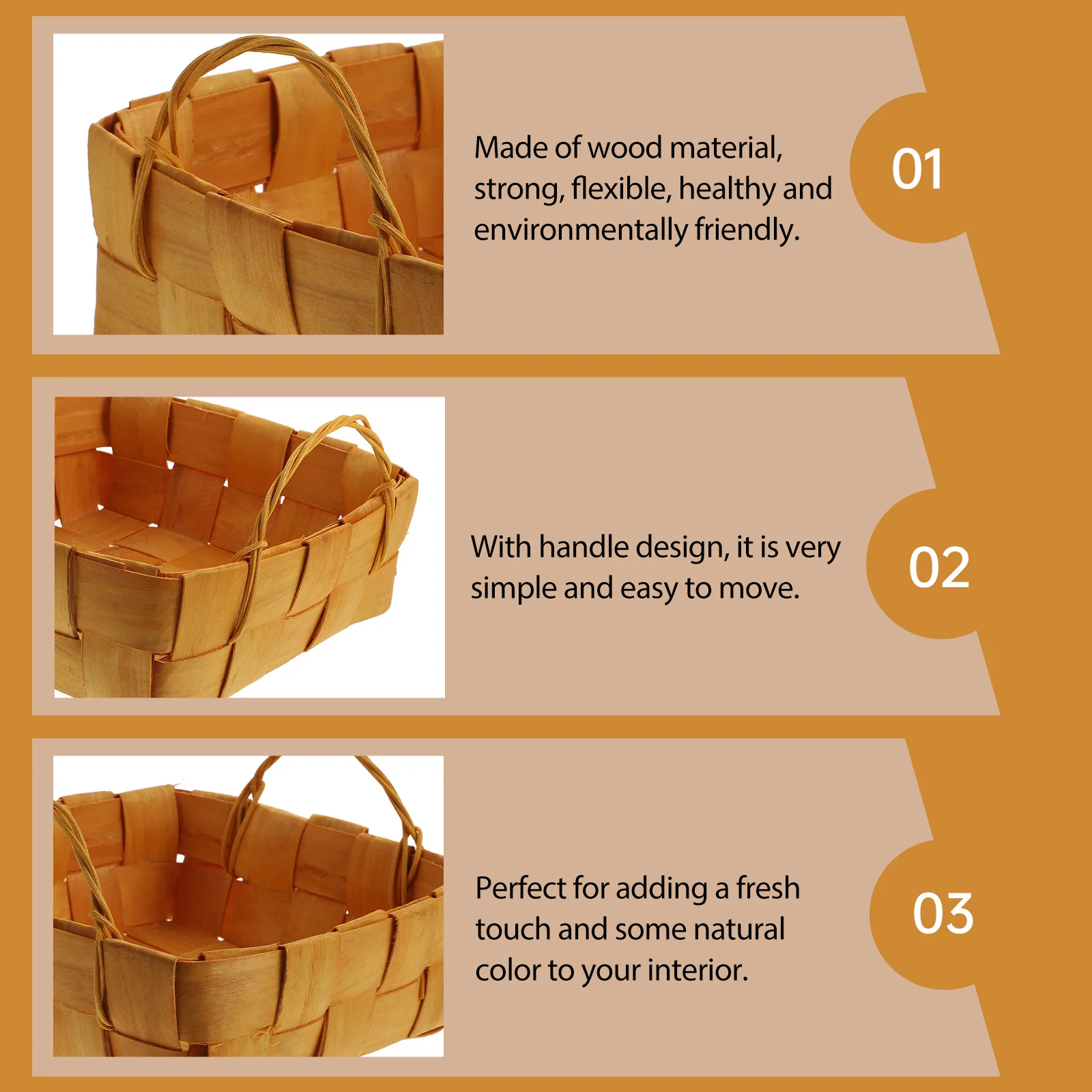 

Portable Handheld Basket High Grade Wood Material Home Organization Multi Functional Container Bread Egg Storage Kitchen Bar