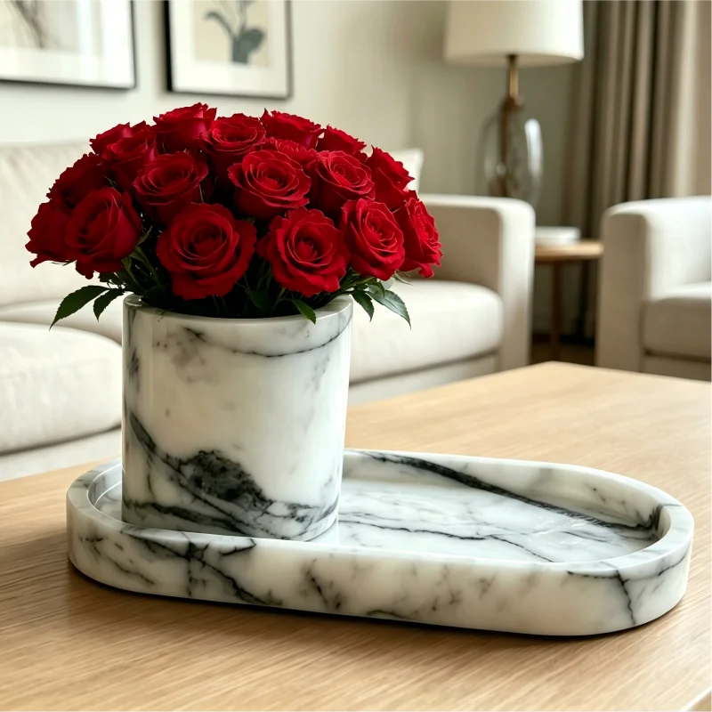 Premium marble vase set, hand polished vase, unique pattern, modern home decoration, housewarming gift