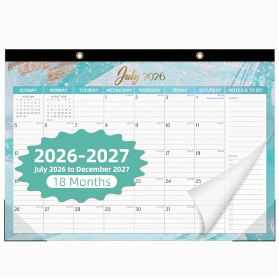 

Desk Calendar 2026-2027, Large Desktop/Wall Monthly Calendar Jul. 2026 - Dec. 2027 17'' x 12'', 18 Months Desk Pad Calendar for