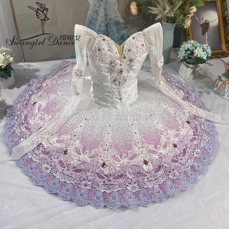 

Light purple White Professional Ballet for Girls Competition Ballet Performance Costume Women BT4343