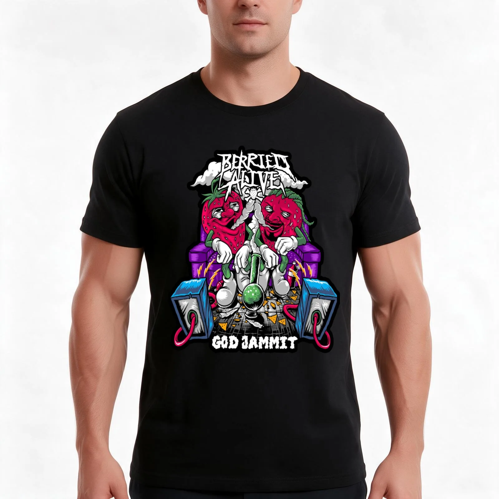 berried alive T-Shirt, Summer Casual Cotton Tee, Oversized Streetwear Tops, Vintage Graphic Print, Loose Fit Short Sleeve