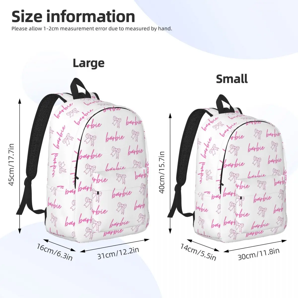 Mochila de lona sin costuras personalizada para niños y niñas, bolsa de viaje para la Escuela Universitaria, Barbies Princesse Doll, se adapta a computadora portátil de 15 pulgadas