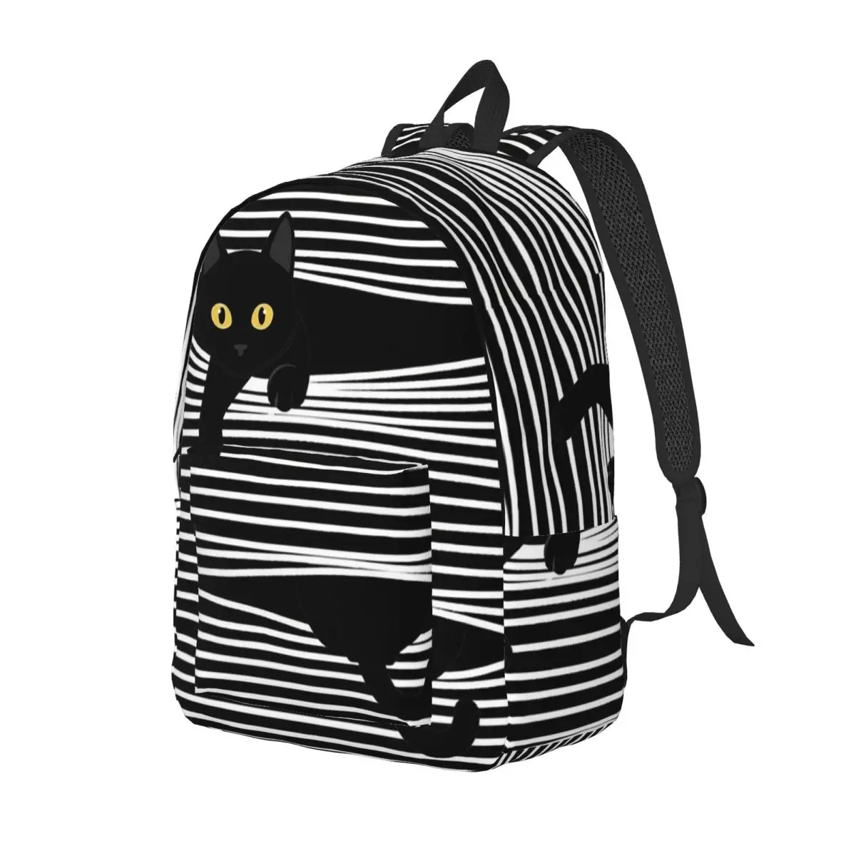 

Funny Black Cat Strips Backpack Daypack Large Capacity Children BookBag School Bag Shoulder Bags for Boys Girls