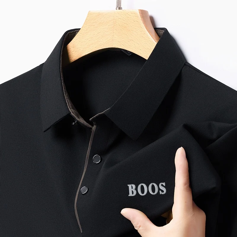 Freizeit-Herren-Kurzarm-Poloshirt mit Revers-Knopfleiste, Einfarbig mit Schriftzug, Bequemes Atmungsaktives Trendiges Herren-T-Shirt – Detail 23