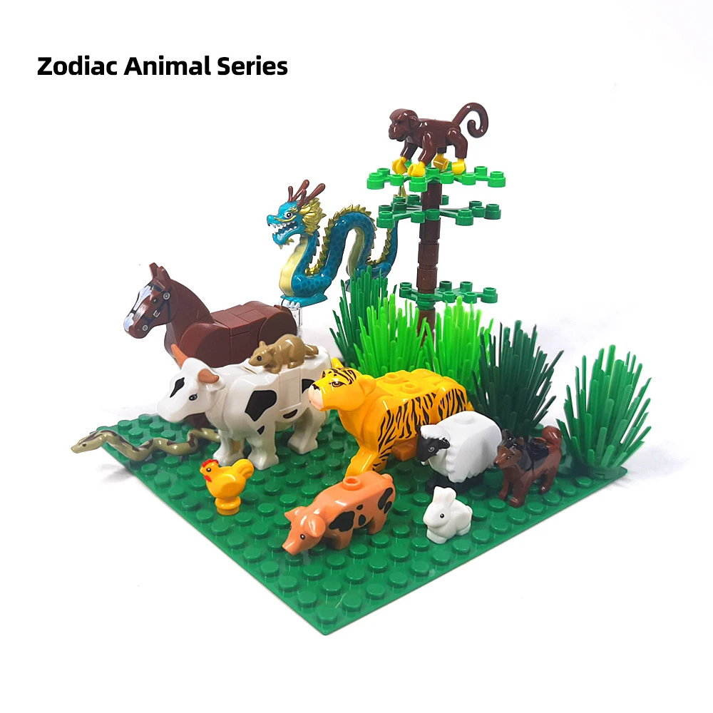 The Twelve Chinese Zodiac Signs Animal Parts MOC Building Blocks Farm Ranch City Zoo Pet Bricks Toys Compatible With LEGO