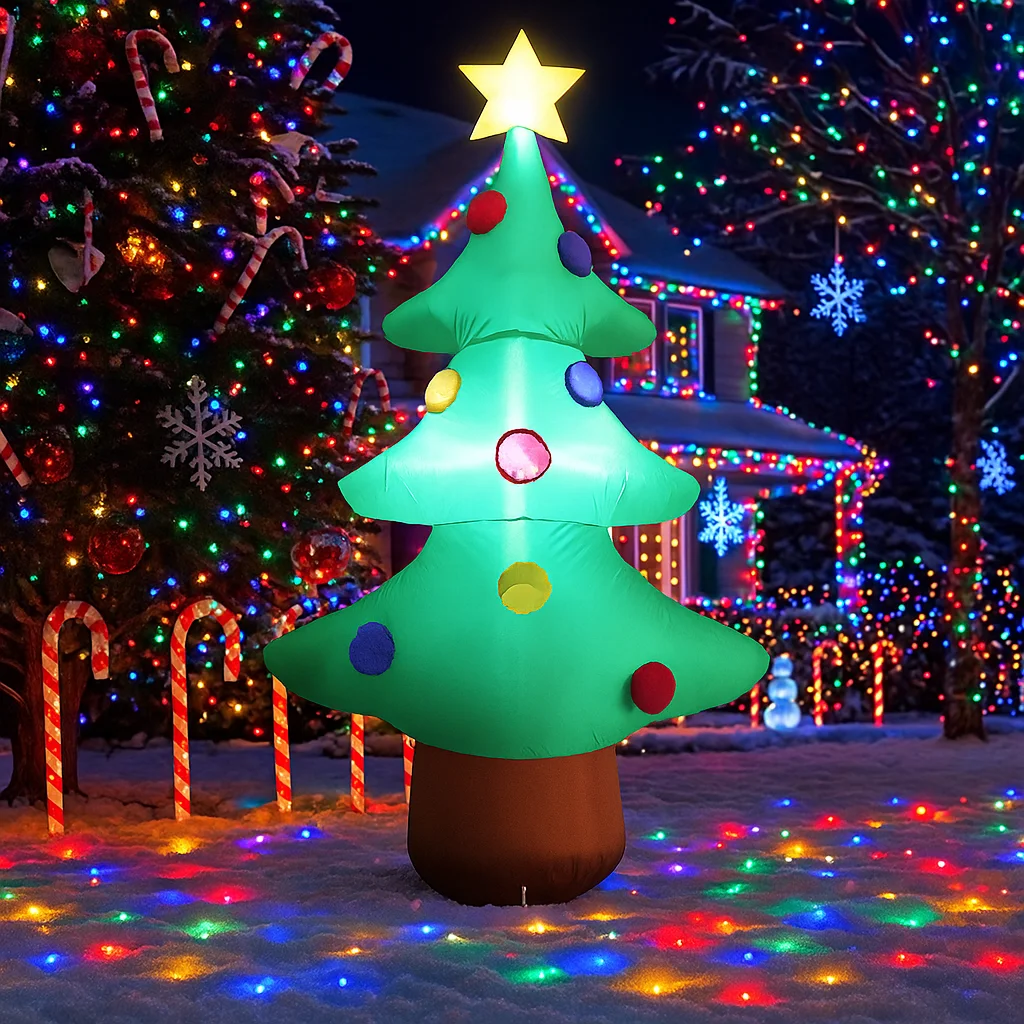 6FT زينة عيد الميلاد نفخ ستار شجرة عيد الميلاد اللعب ساحة المنزل الحلي مع LED ديكور لوازم عيد الميلاد في الهواء الطلق في #3