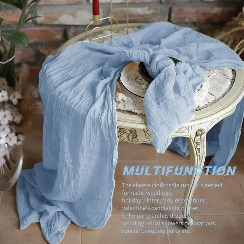 AAAF Light Blue Table Runner 90Cmx180 Cm 10 PCS Boho Gauze Cheese Cloth For Wedding Party Birthday Home Decor