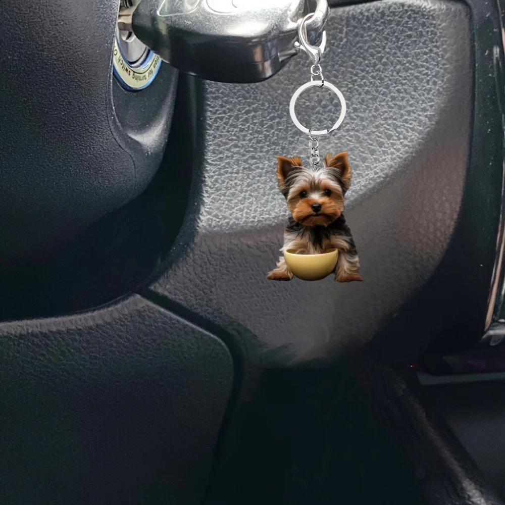 Little Yorkshire Terrier 2D Acrylic Pendant Cute Yorkie Dog Keychain Versatile Charm,Decor for Car,Backpacks,Home,Festive,Party