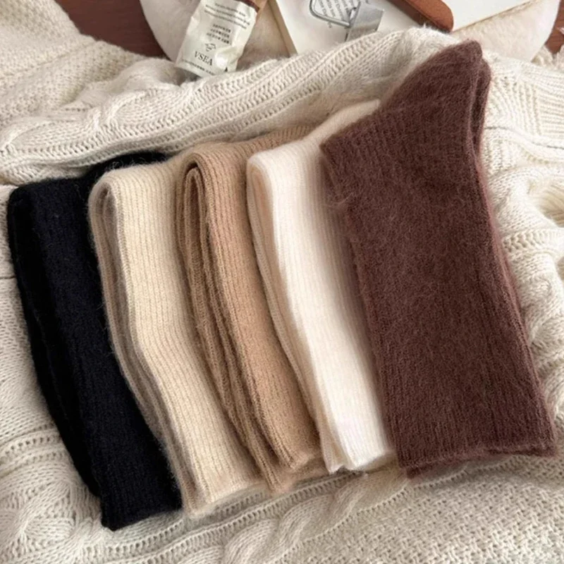 

1/6 пар женских носков средней длины на осень-зиму, простые, удобные, повседневные, толстые, теплые, однотонные, универсальные носки