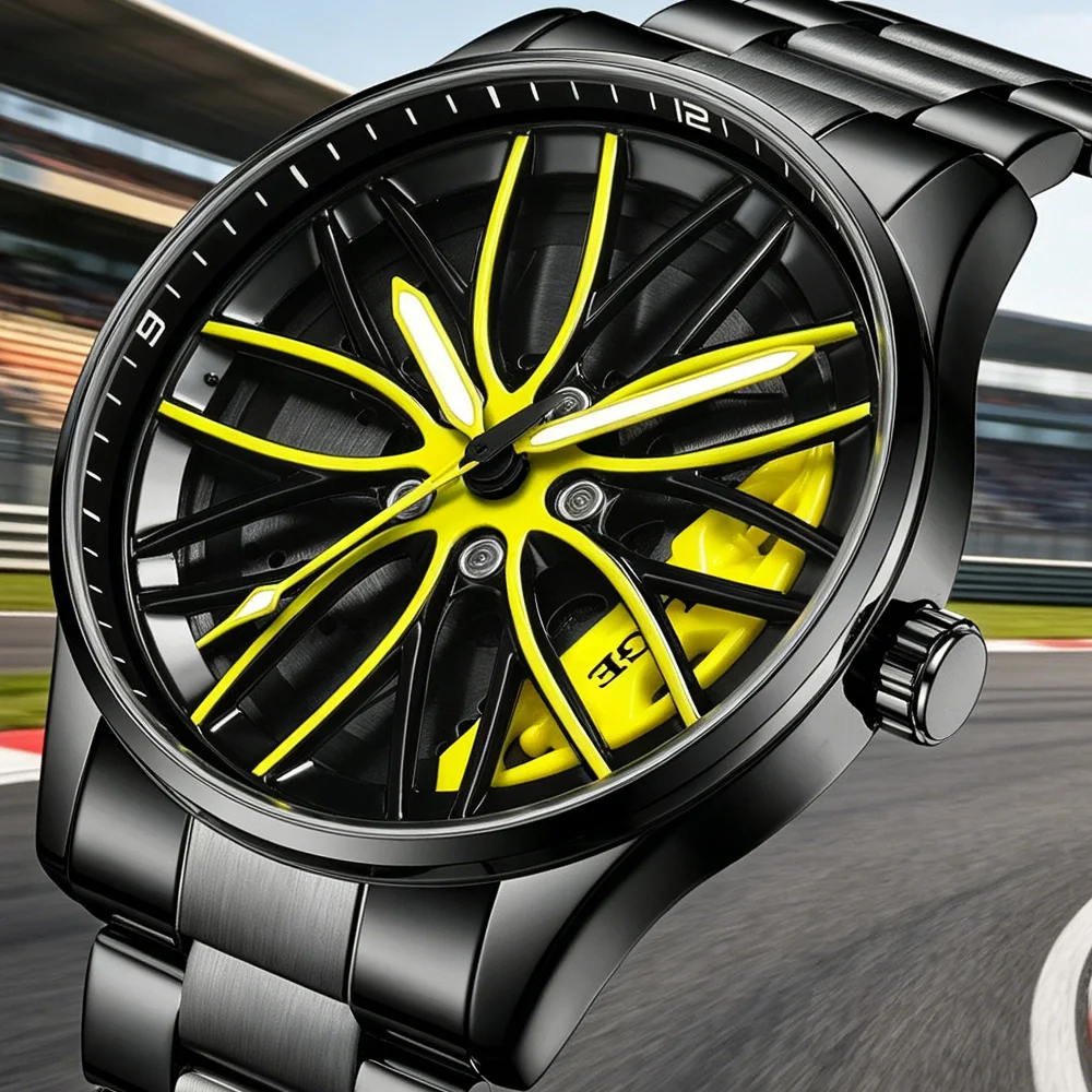 

LIGE Wheel Men's Luxury Watch Waterproof Rotary Sport Car Rim Man Watch High Quality Fashion Creative Quartz Men's Watches