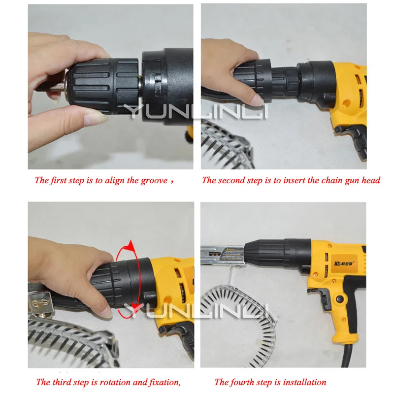 Pistola de clavos de cadena de tornillo de 25-41mm, destornillador eléctrico, placa de yeso, pistola de tornillo de cadena, herramientas de decoración automática para carpintería, LYL-01