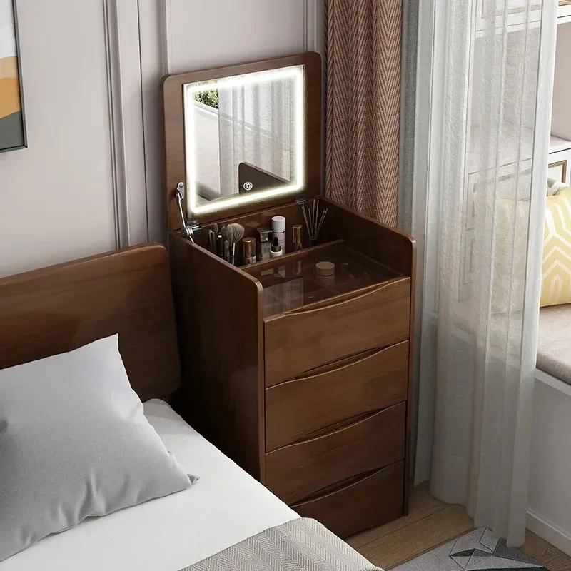 Dressing Table Solid Wood Small Bedroom Vintage Simple Small Apartment Mini Flip Dresser Bedside Storage Cabinet Makeup Table