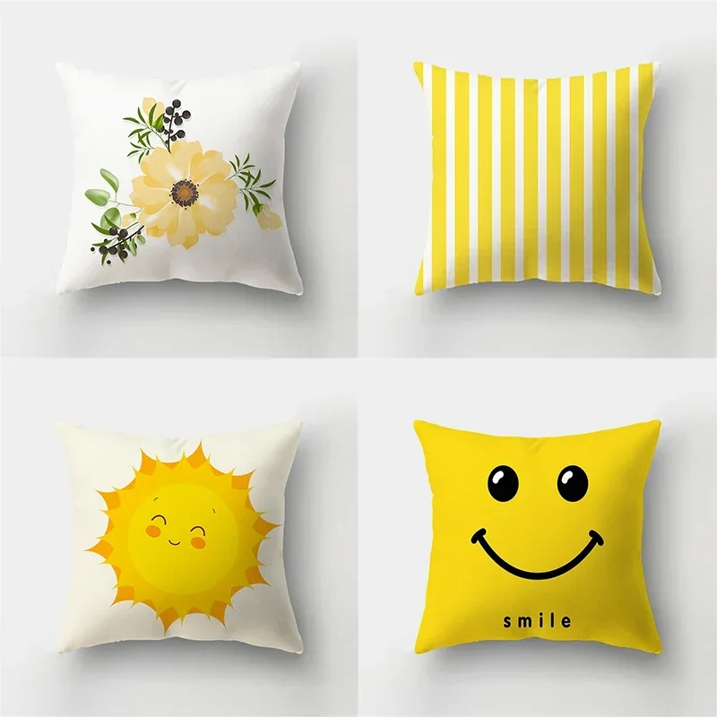 

45x45cm Fashion Yellow Pillowcase Cartoon Sun Duck Animal Flower Plant Cushion Cover Sofa Home Decoration