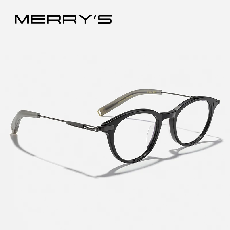 MERRYS DESIGN Pure Titanium Acetat Glasses Frame Retro Oval Prescription Eyeglasses For Men Women Optical Eyewear S2432