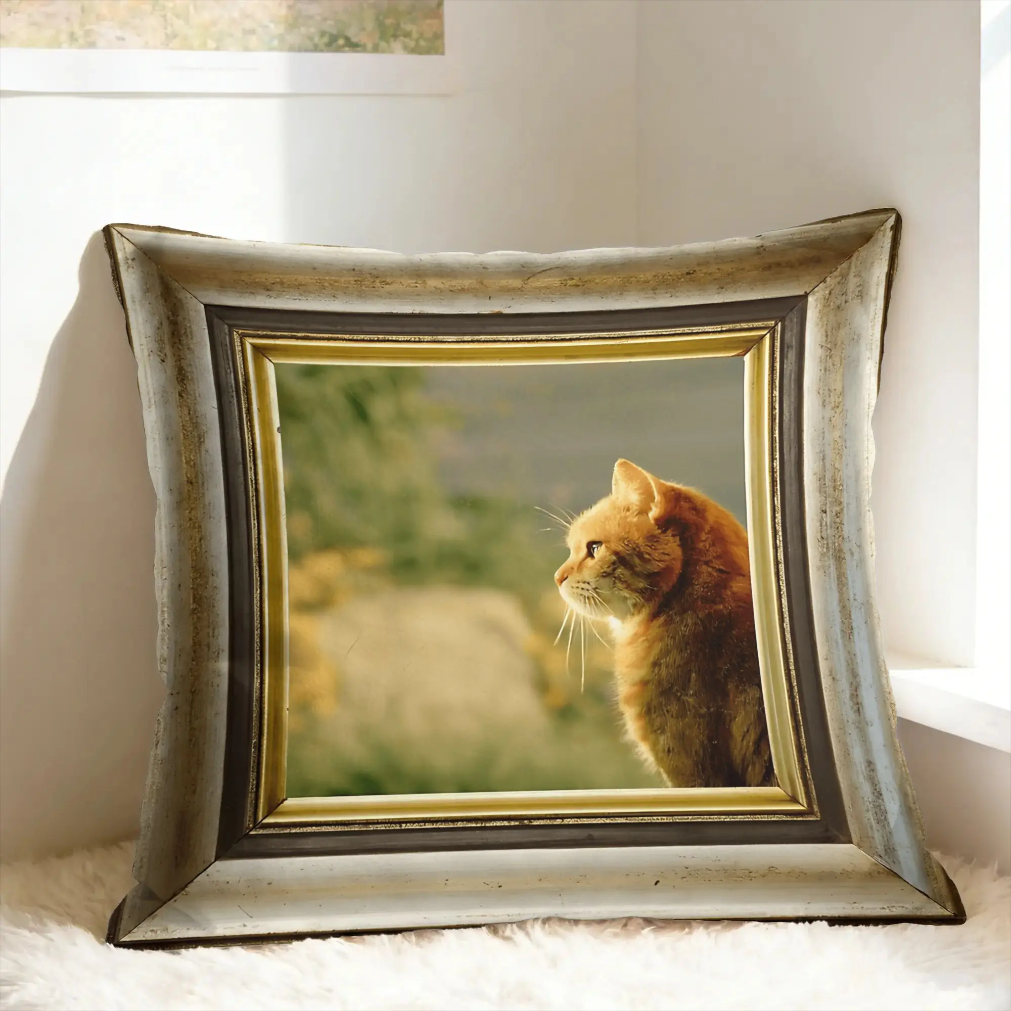 Pillow Case Cute Caroon Cat Portrait Photo Frame Art Comfy  Pillow Cover For Living Room Chair Cute Funny Pillowcases