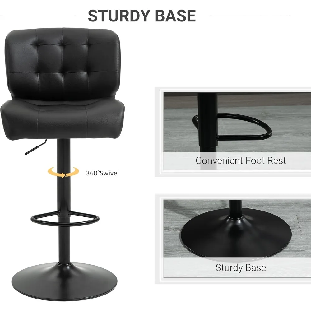 Taburetes de Bar de altura, Juego de 2 con asiento ajustable, cojín acolchado grueso y reposapiés de Metal para Bar en casa, negro