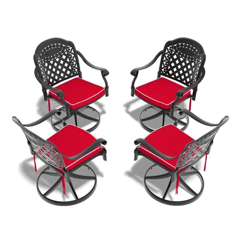 4PCS Swivel Patio Chair Set, Black Frame with Red Cushions