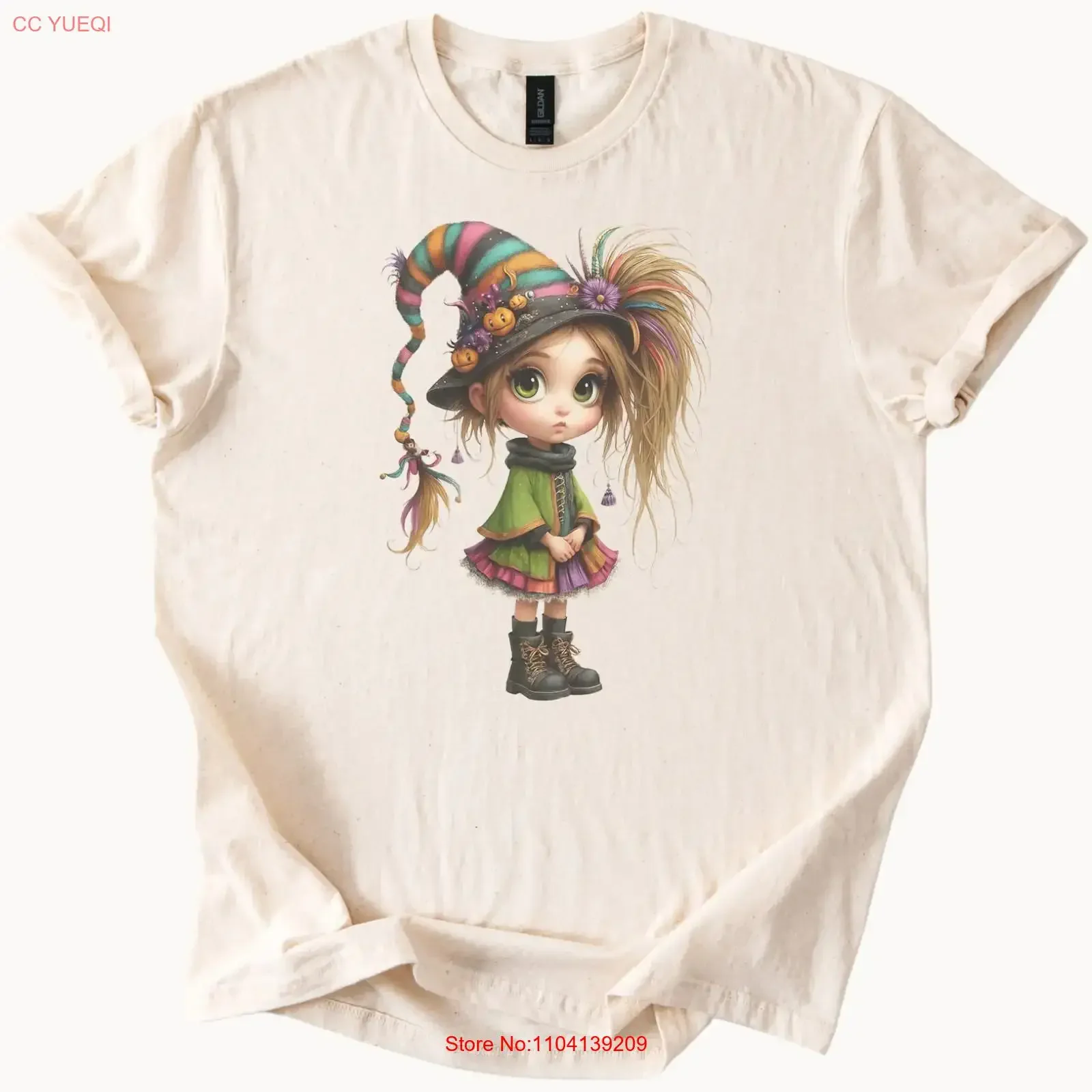 Colorful Elf Hat Girl T Shirt Whimsical Fantasy Floral Outfit vintage Washed graphic streetwear Casual Top For Everyday Wear