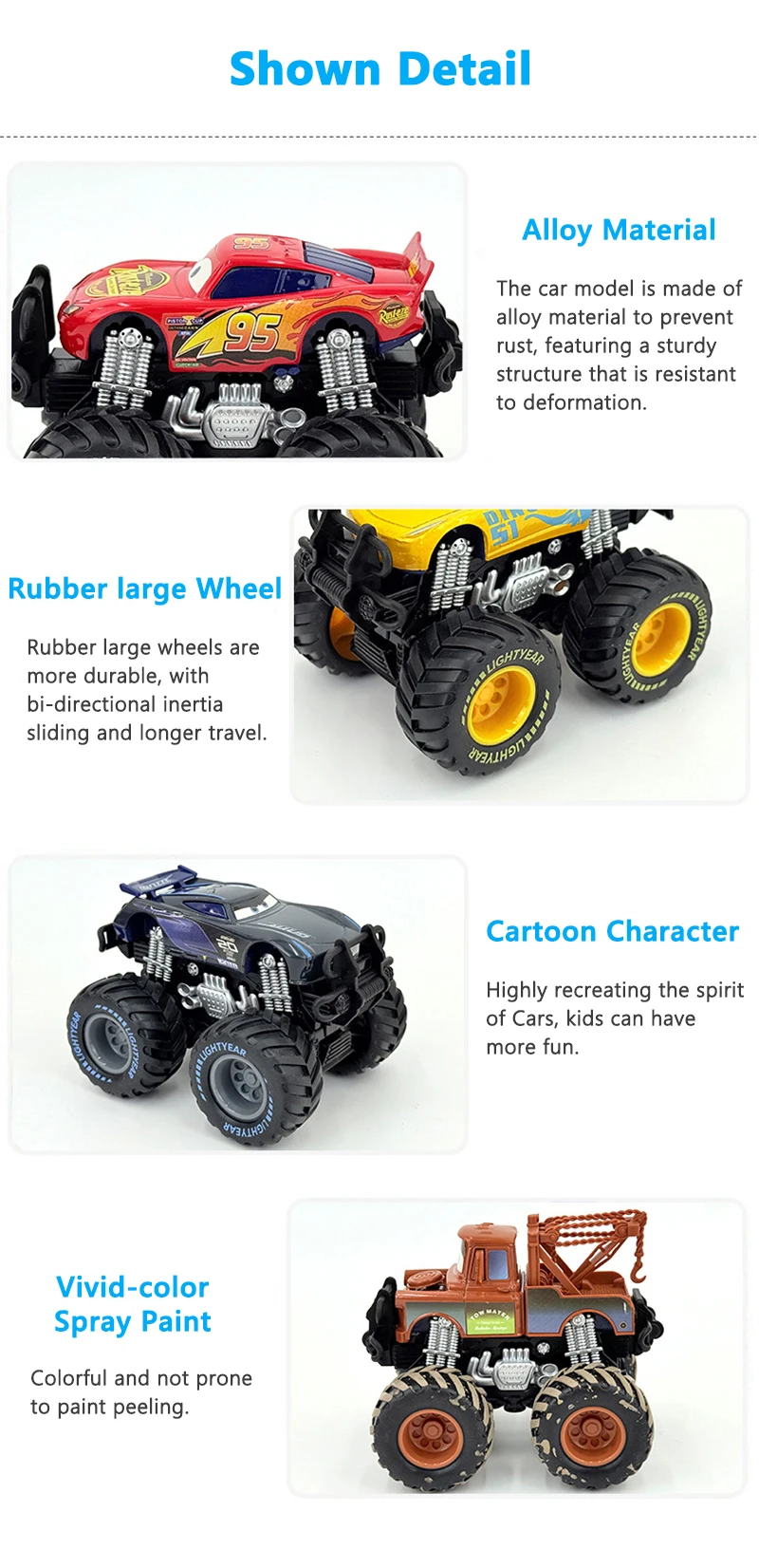 Pixar Cars Trägheits-Spielzeugauto Monster Truck 1/55 Metall-Druckgussmodell Legierungsmaterial Anime-Figur Kinderspielzeug Geburtstagsgeschenke – Detail 4