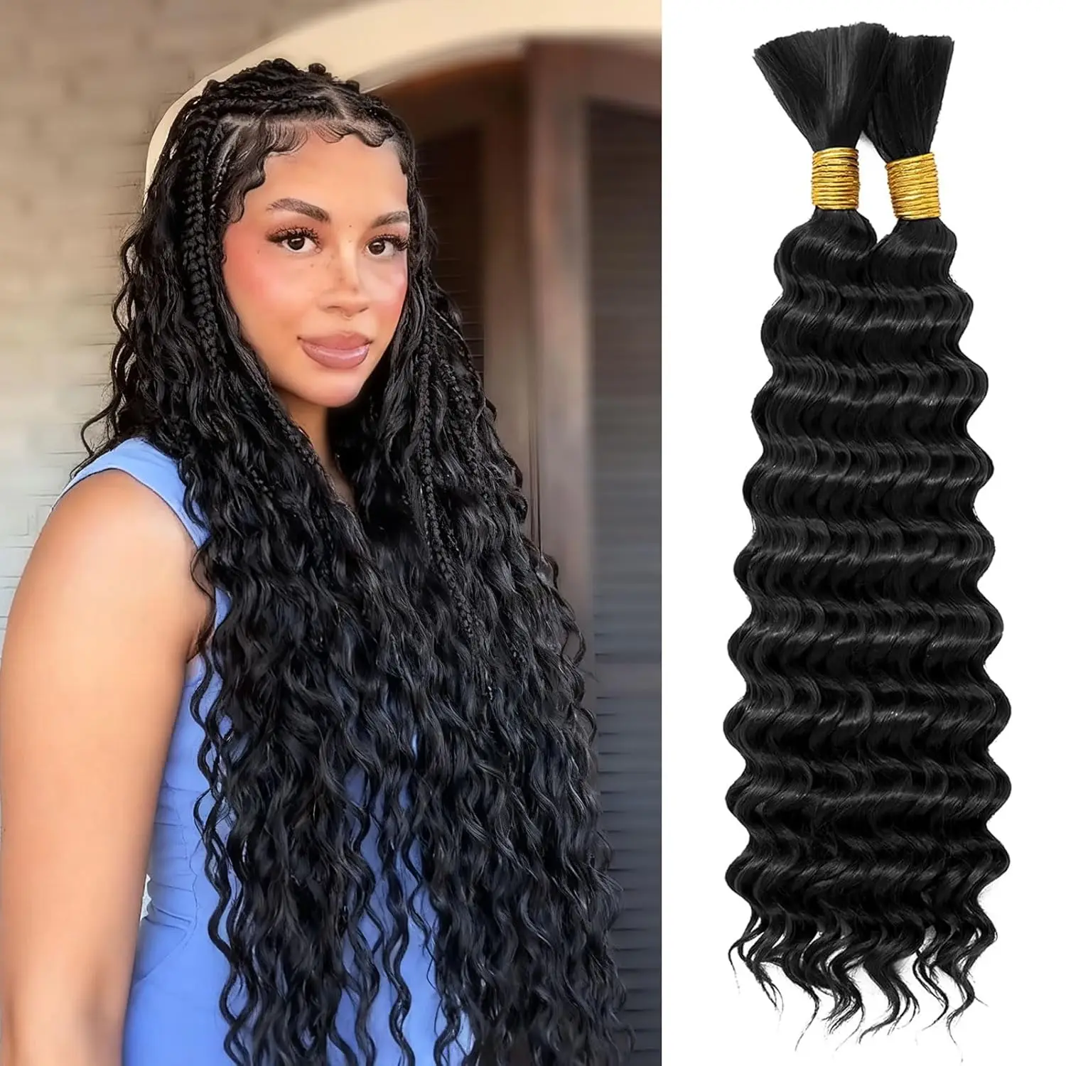 

3 Bundles 12A Deep Wave Raw Human Hair - 18-20-22 Inch 100% Unprocessed Curly Hair Bundles