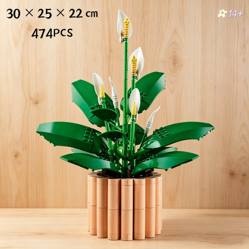 En stock 474 pièces Collection de fleurs botaniques Lys de la Paix 11504 Blocs de construction Modèle de puzzle Ornement de maison Jouets pour les amateurs de plantes