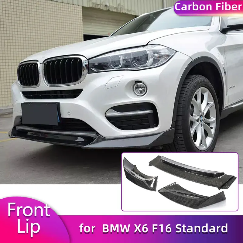 Full Carbon Fiber Front Bumper Lip Spoiler Splitters for BMW X6 F16 Standard 2014-2018 Car Front Lip Chin Apron Body Kits FRP